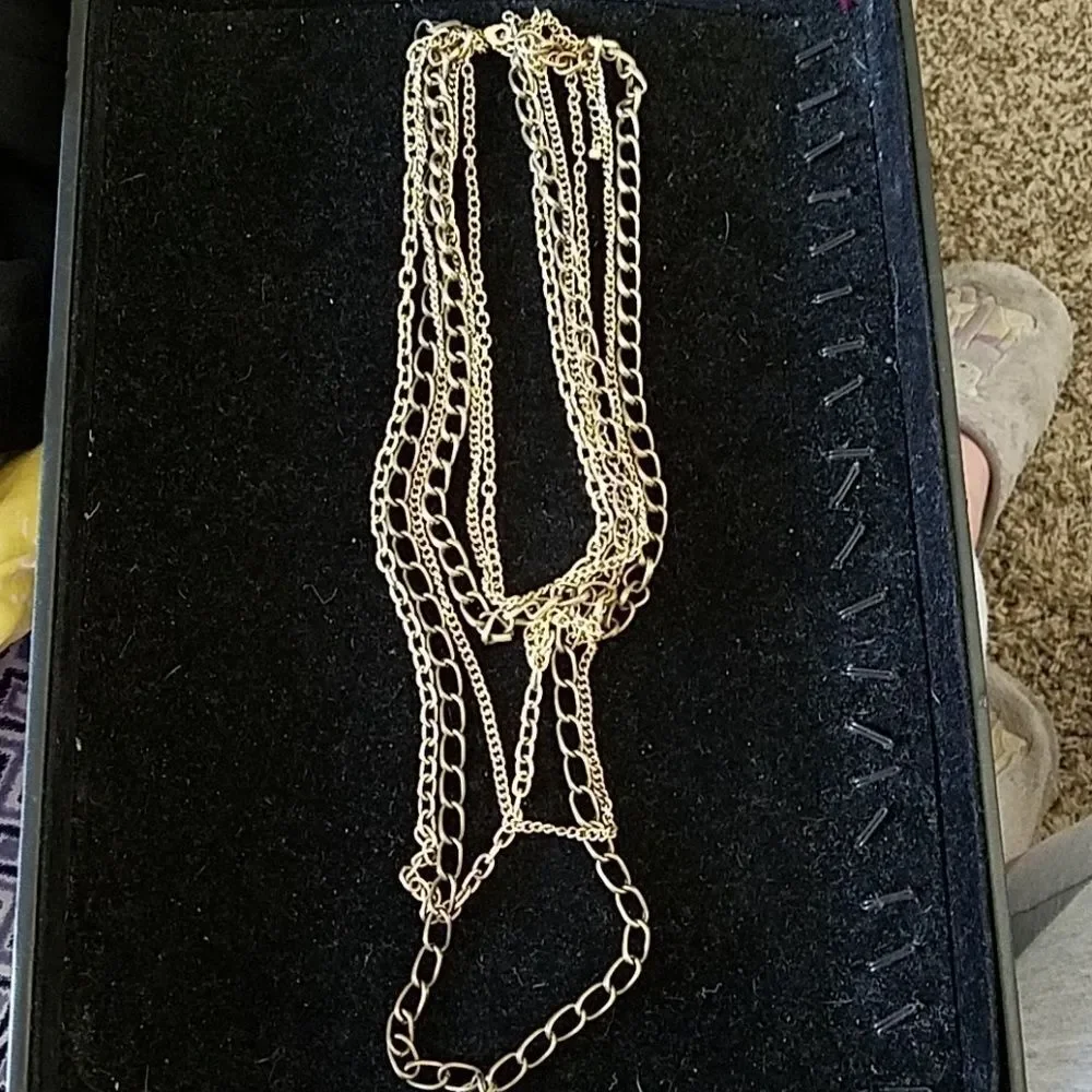 Gold & Silver Tone 6-Layer Chain Necklace Fashion Statement Jewelry for Women